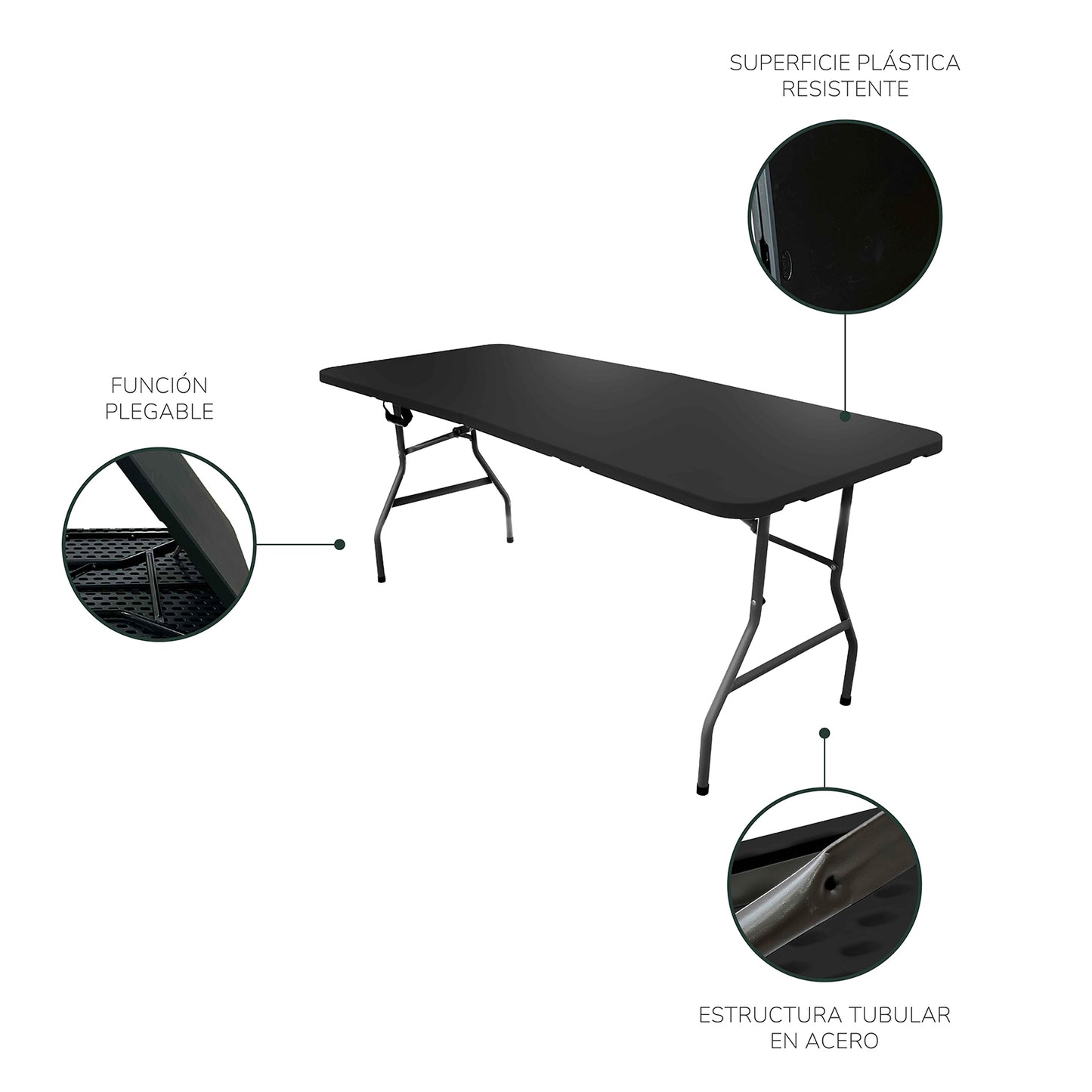 Mesa Plegable Mesaplas-Black de Plástico Negra