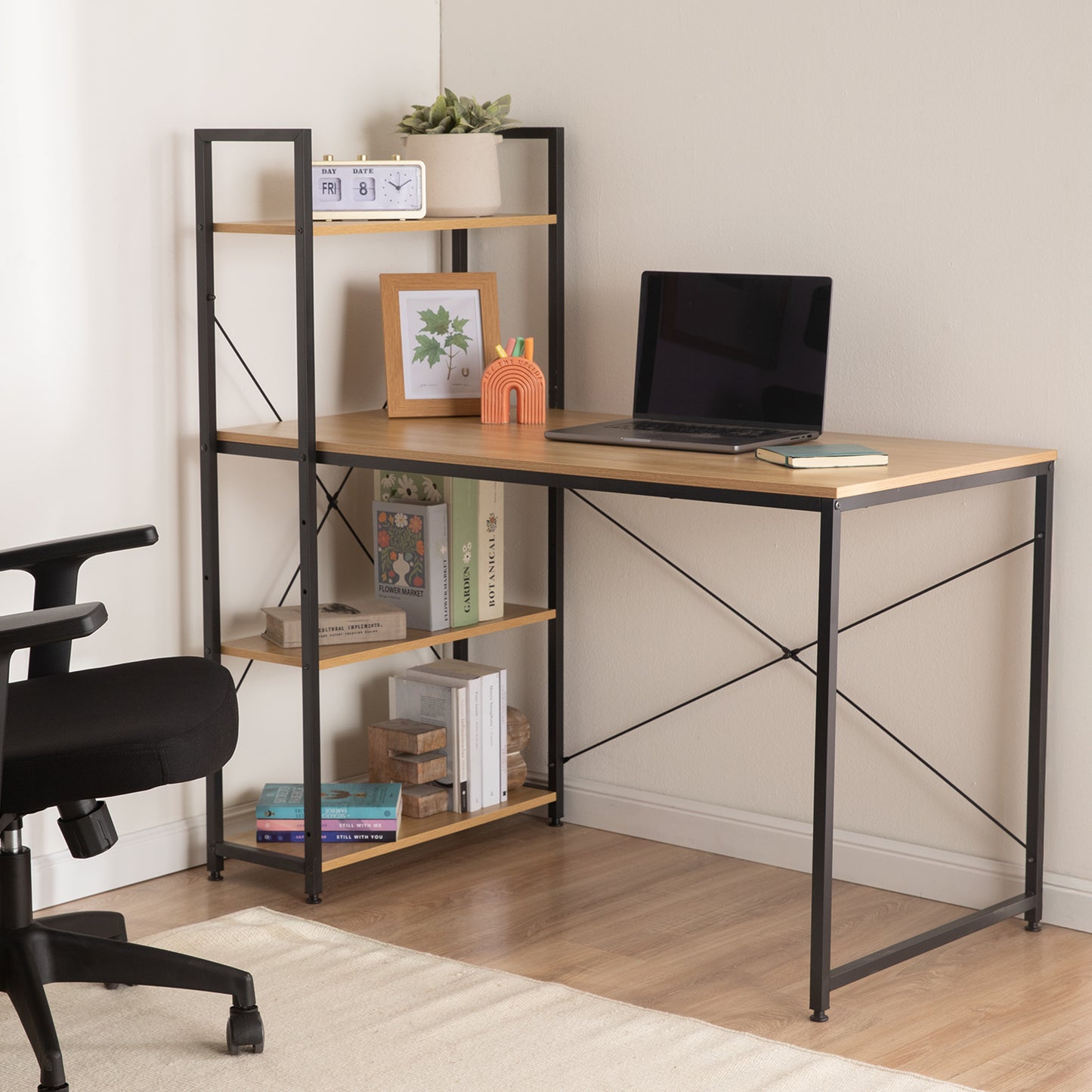 Escritorio con Estantes Negro y Beige