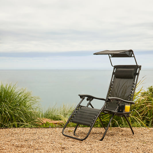 Set 2 Sillas Camastro Reclinables Con Toldo Negro