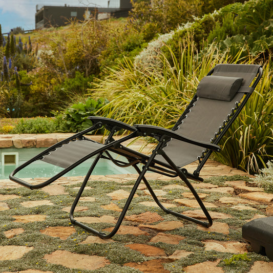 Set 2 Sillas Camastro Reclinables Gris