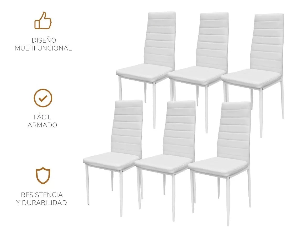 Set 6 Sillas de Comedor Zulu-B con Respaldo Alto Blancas