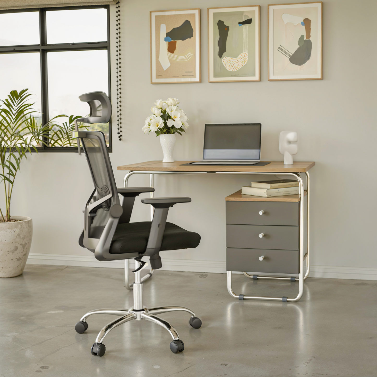 Silla de Oficina Ergonómica Delphi Basculante con Cabecera Negra