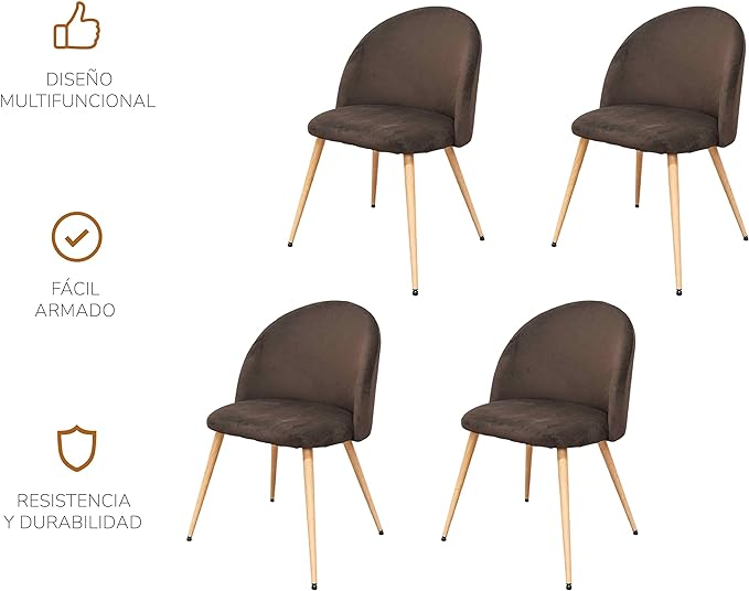 Set 4 Sillas Dinka-C Acolchadas Cafés