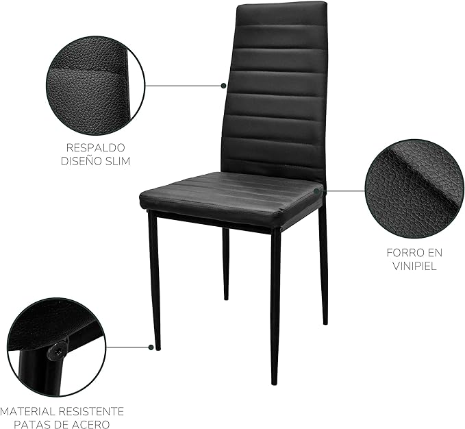 Set 6 Sillas de Comedor Zulu-N con Respaldo Alto Negras
