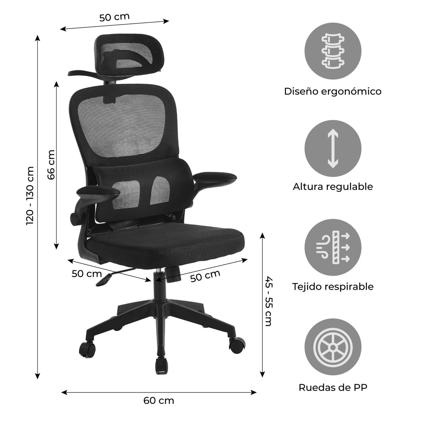 Silla de Oficina Ergonómica con Brazos Abatibles