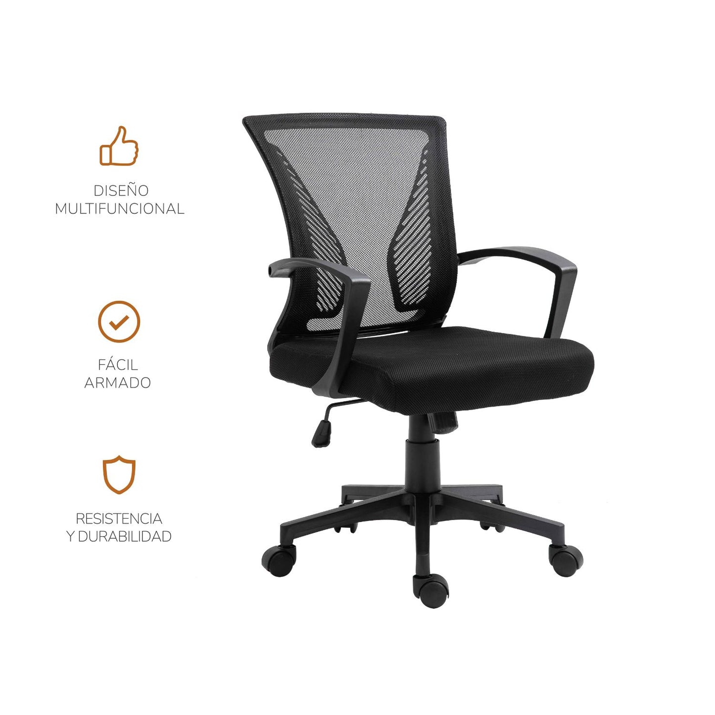 Silla de Oficina Lyon con Asiento Semi Reclinable Negro