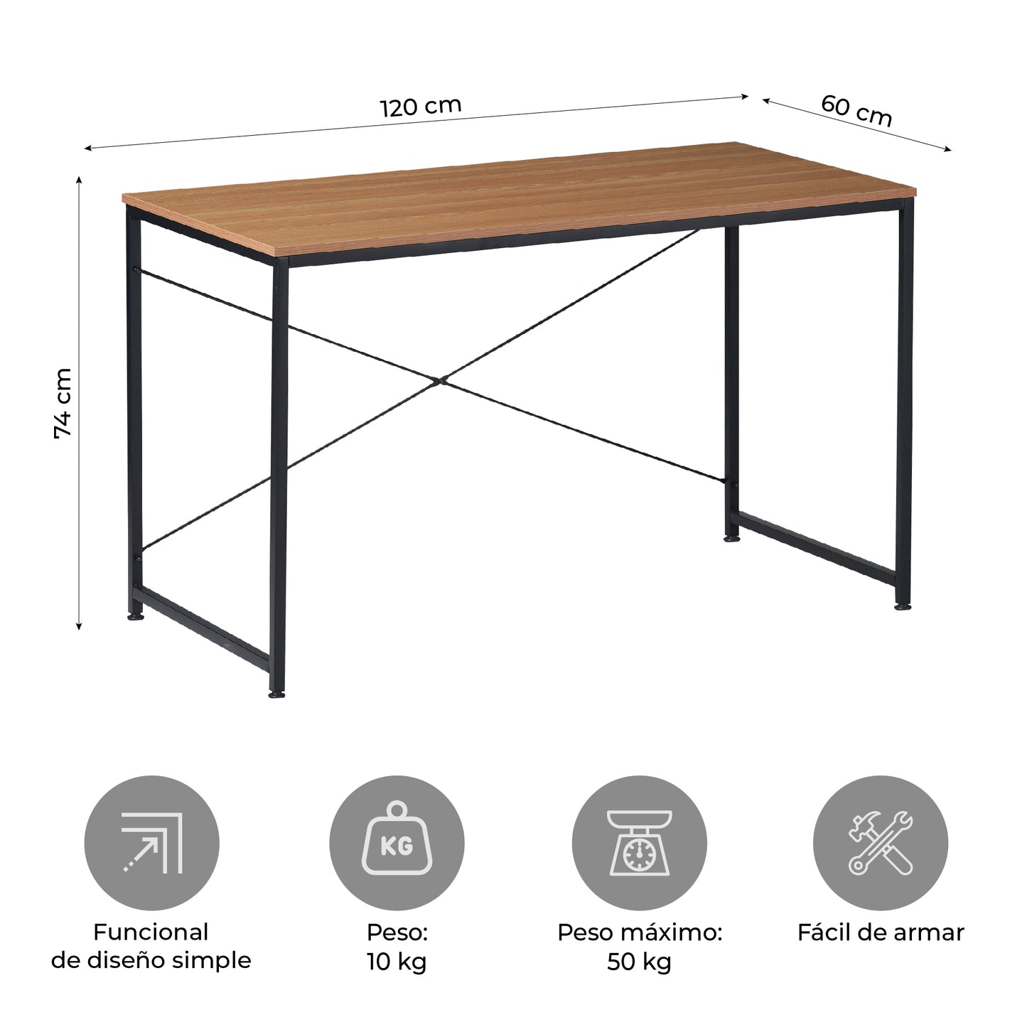 Escritorio Diseño Industrial Café y Negro