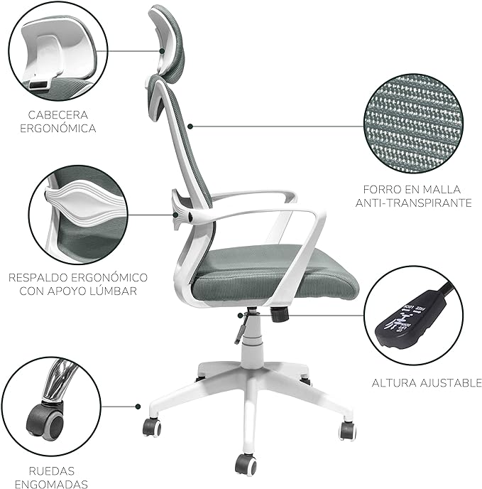 Silla de Oficina Andalucia-G con Cabecera Gris