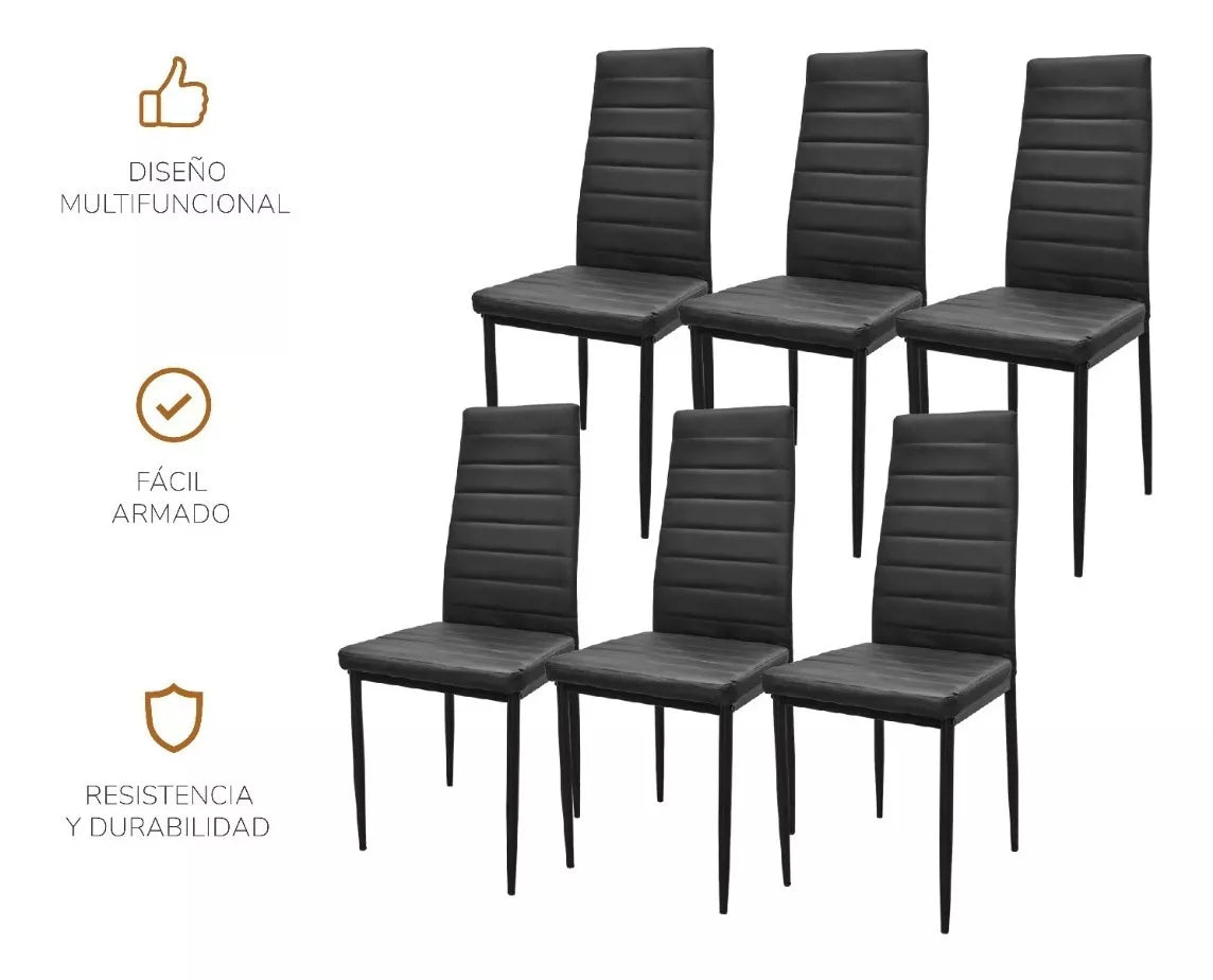 Set 6 Sillas de Comedor Zulu-N con Respaldo Alto Negras