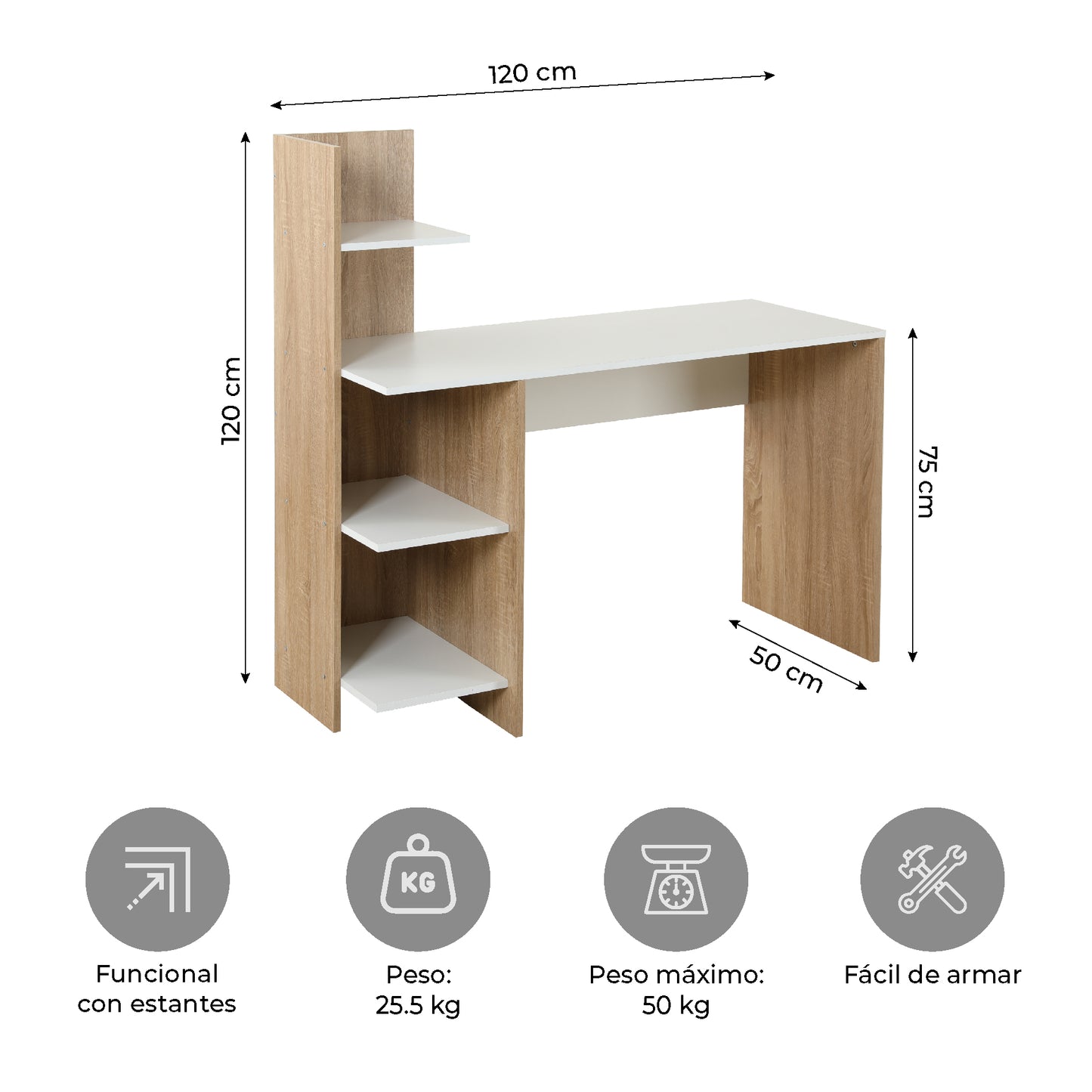 Escritorio Nórdico con Librero Incorporado