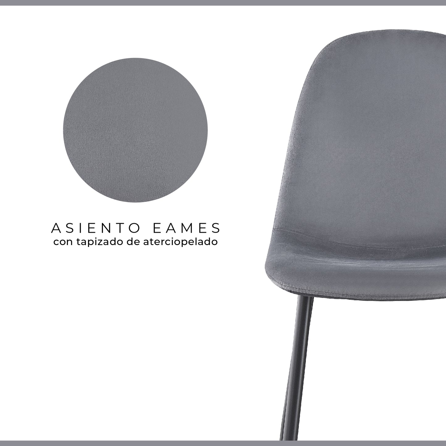 Set 4 Sillas de Sala Comedor Eames Terciopelo Gris