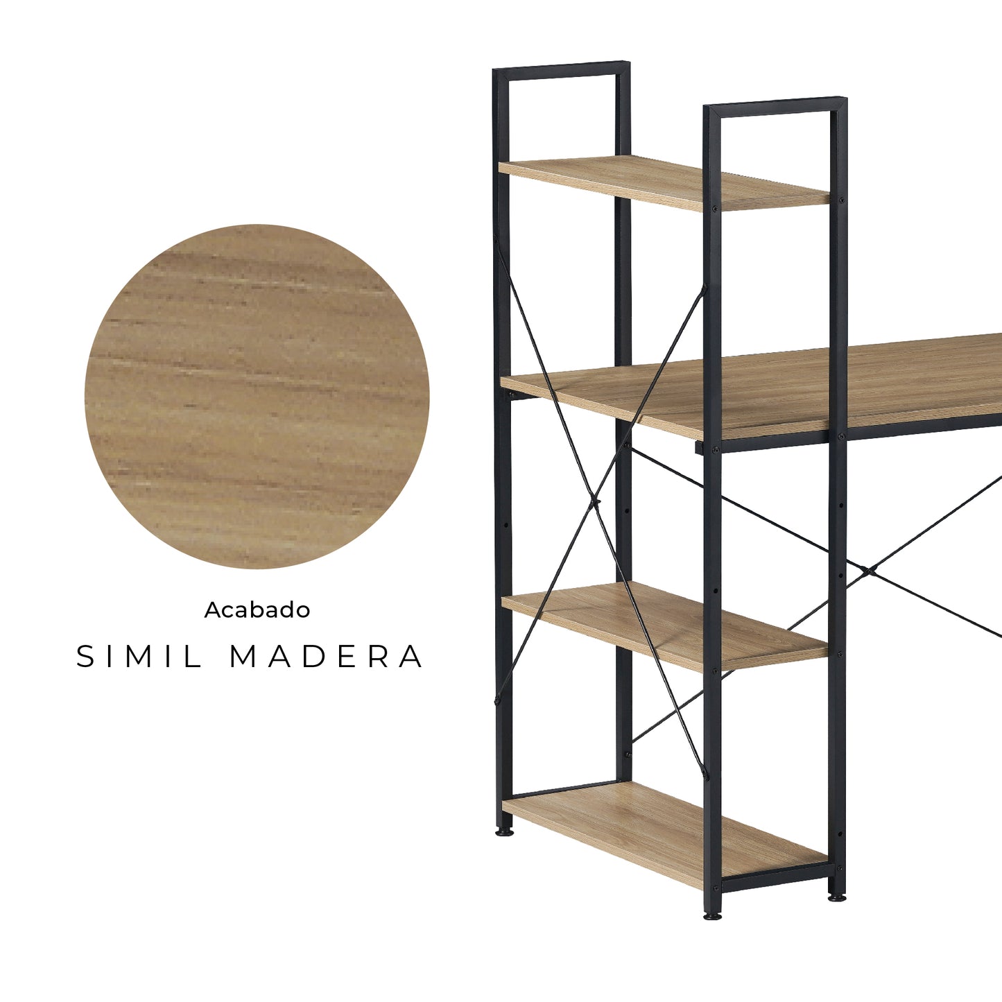 Escritorio con Estantes Negro y Beige