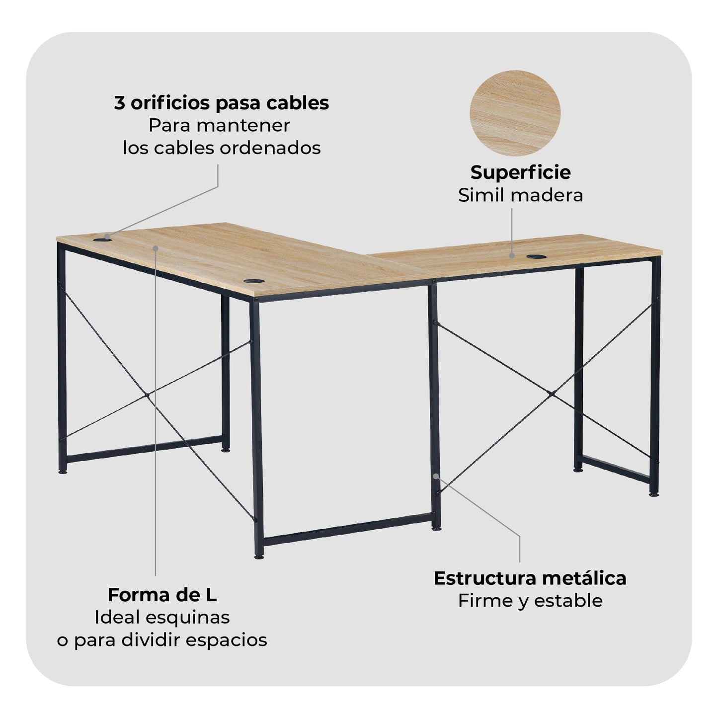 Escritorio con Forma de L Beige y Negro