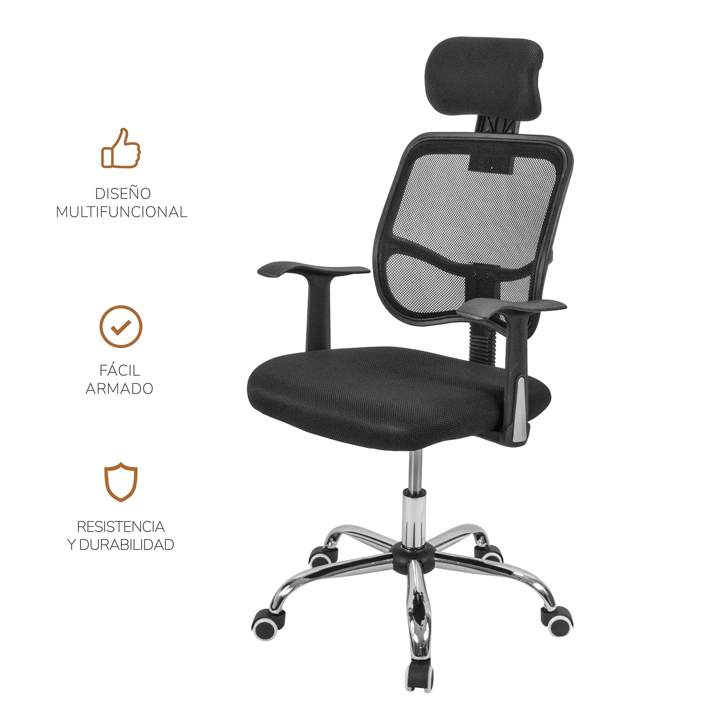 Silla de Oficina Ergonómica con Apoyacabeza Negra