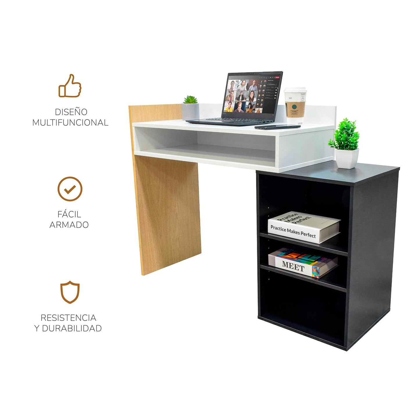 Escritorio con Entrepaño y Estantes Laterales