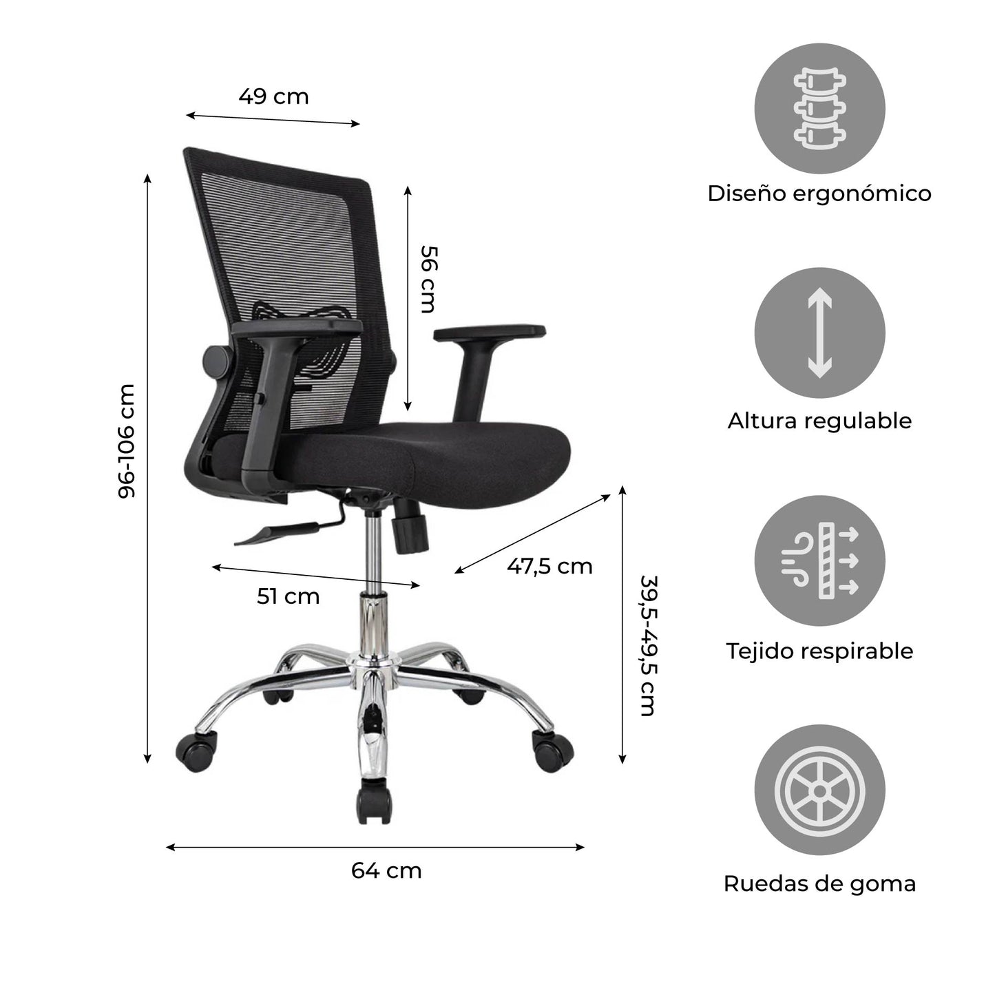 Silla de Oficina Ergonómica Delphi Basculante Negra