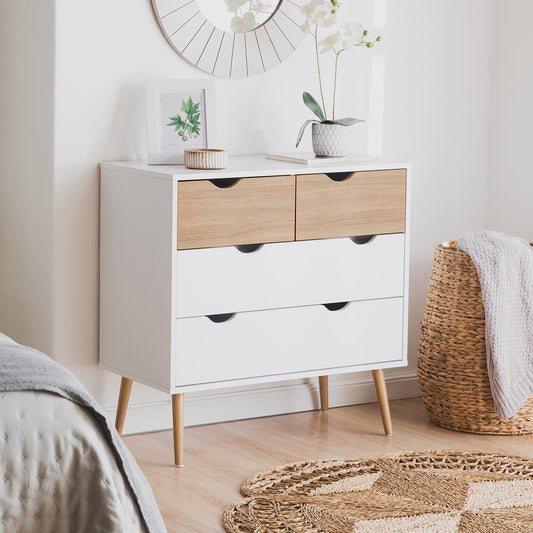 Cómoda Aloe con 4 Cajones Beige y Blanco