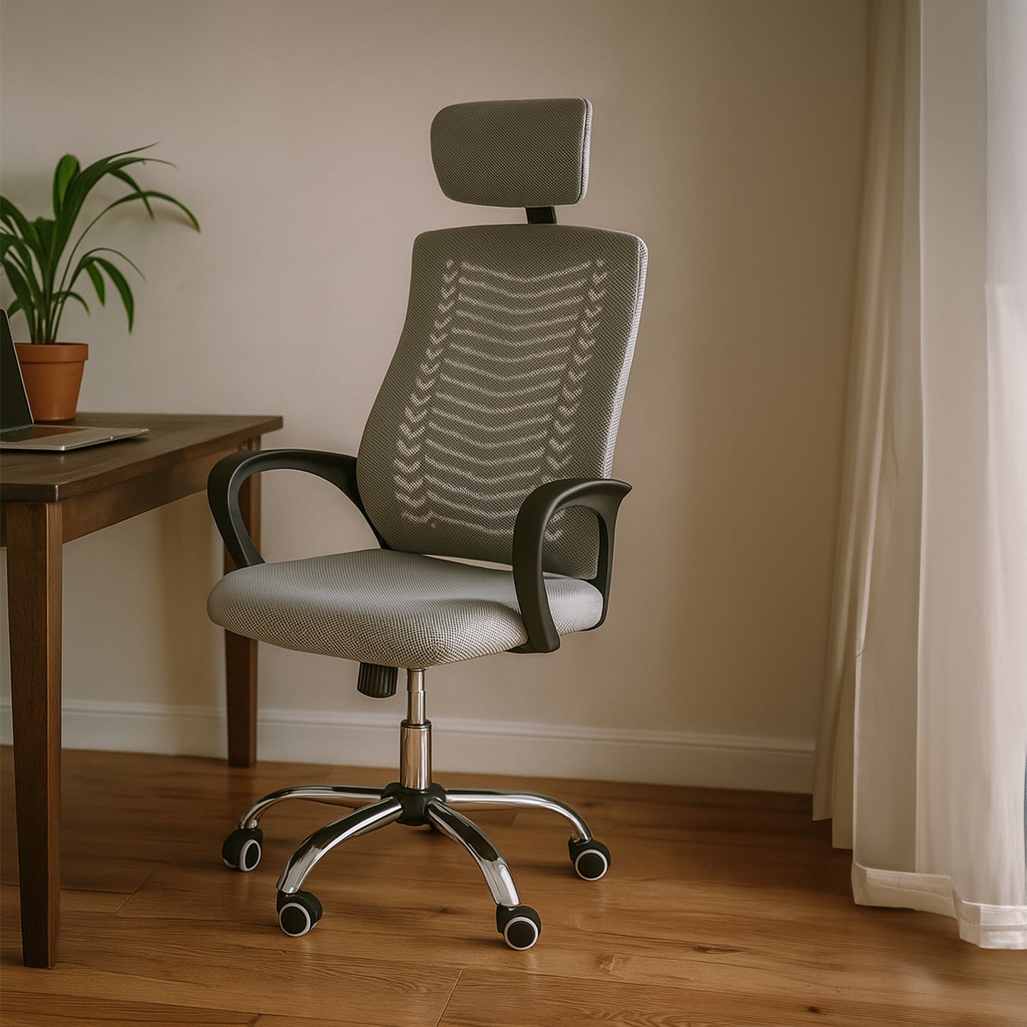 Silla de Oficina con Cabecera Ajustable Gris