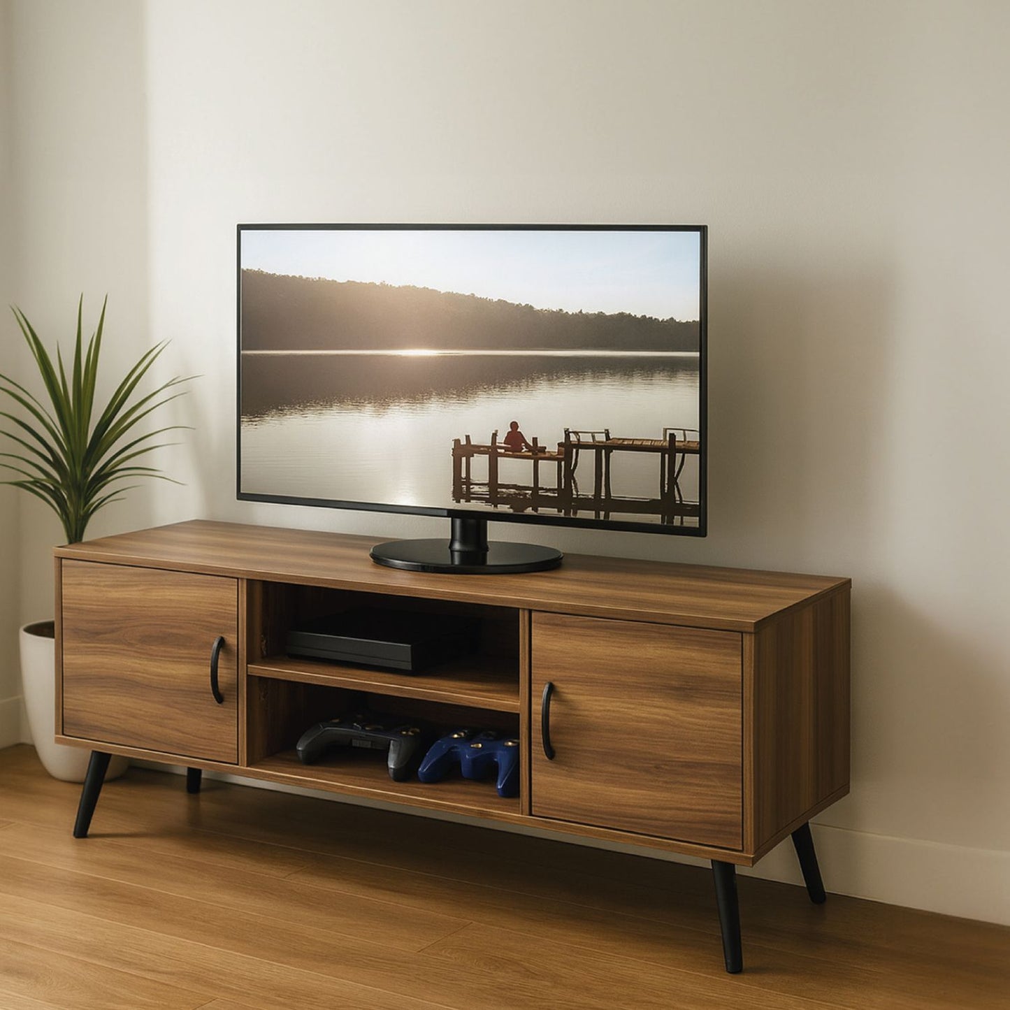 Mueble de TV Lucca-C con Puertas y Entrepaños Café