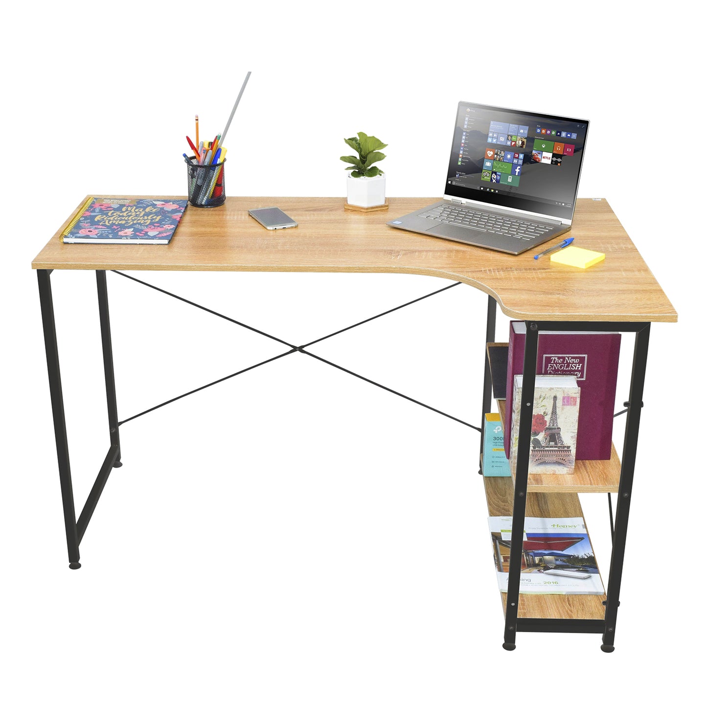 Combo Escritorio con Repisas + Silla de Oficina Gris