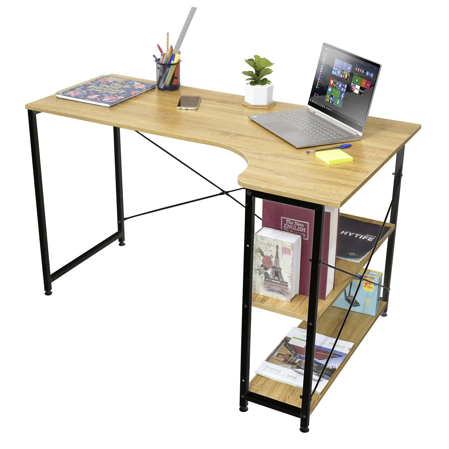 Combo Escritorio con Repisas + Silla de Oficina Gris