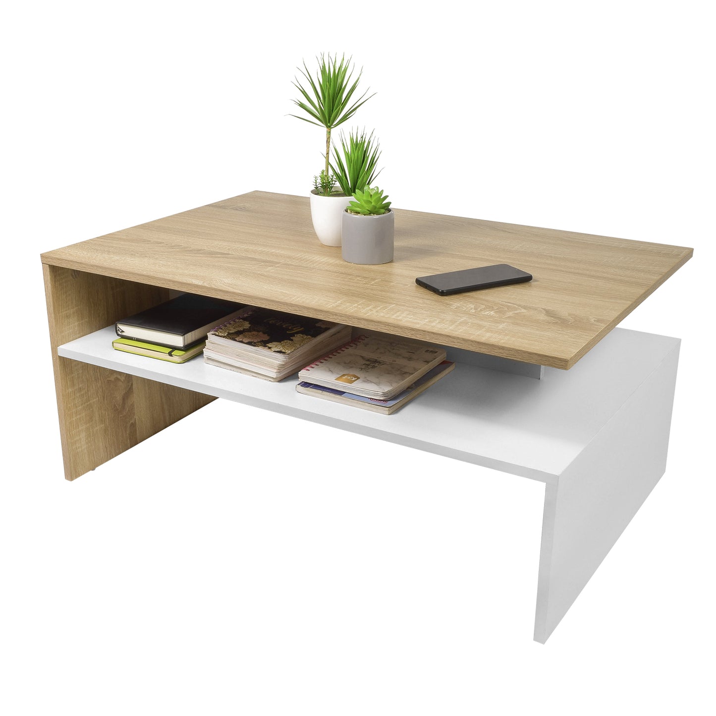 Mesa de Centro Olivo con Estante Inferior Beige y Blanca