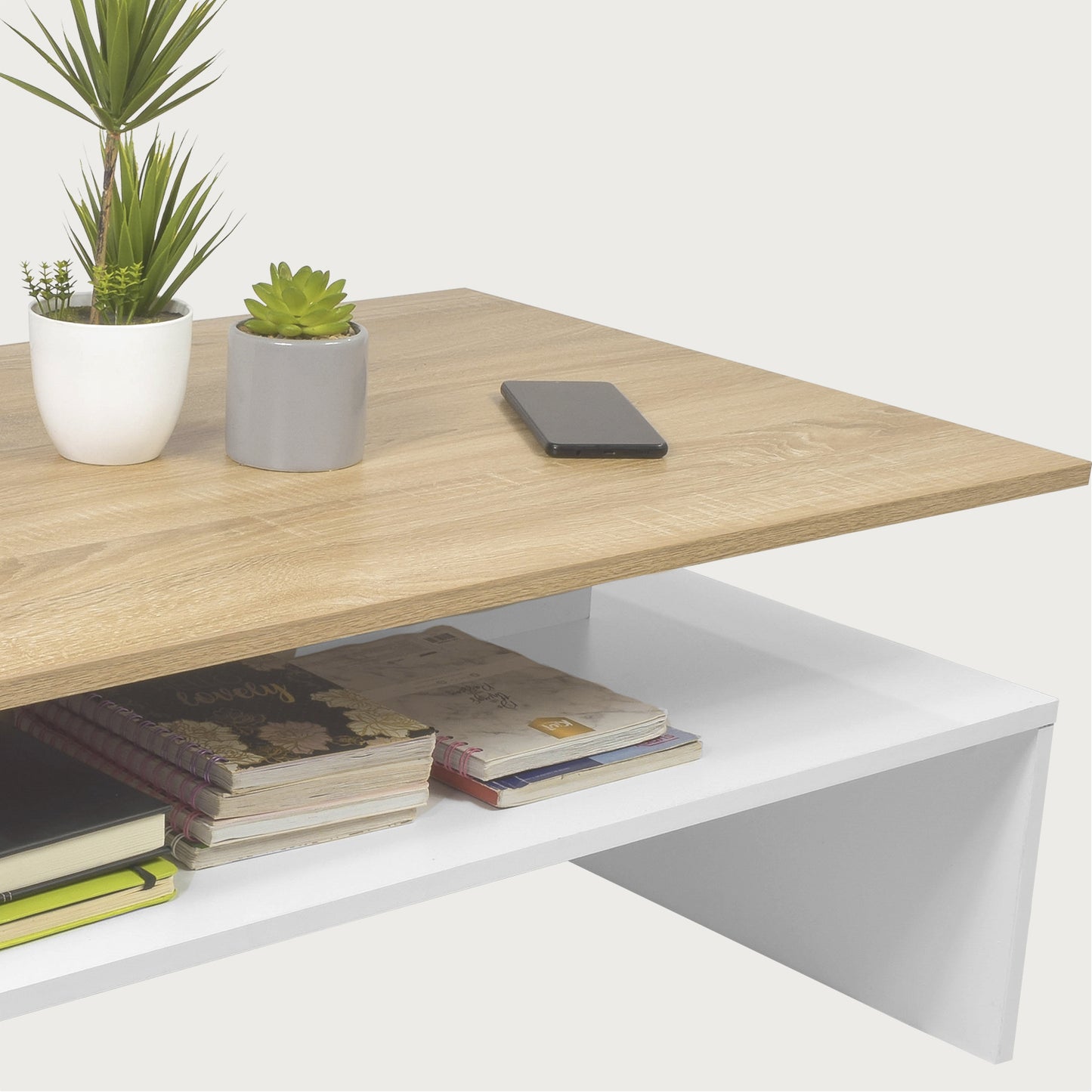 Mesa de Centro Olivo con Estante Inferior Beige y Blanca