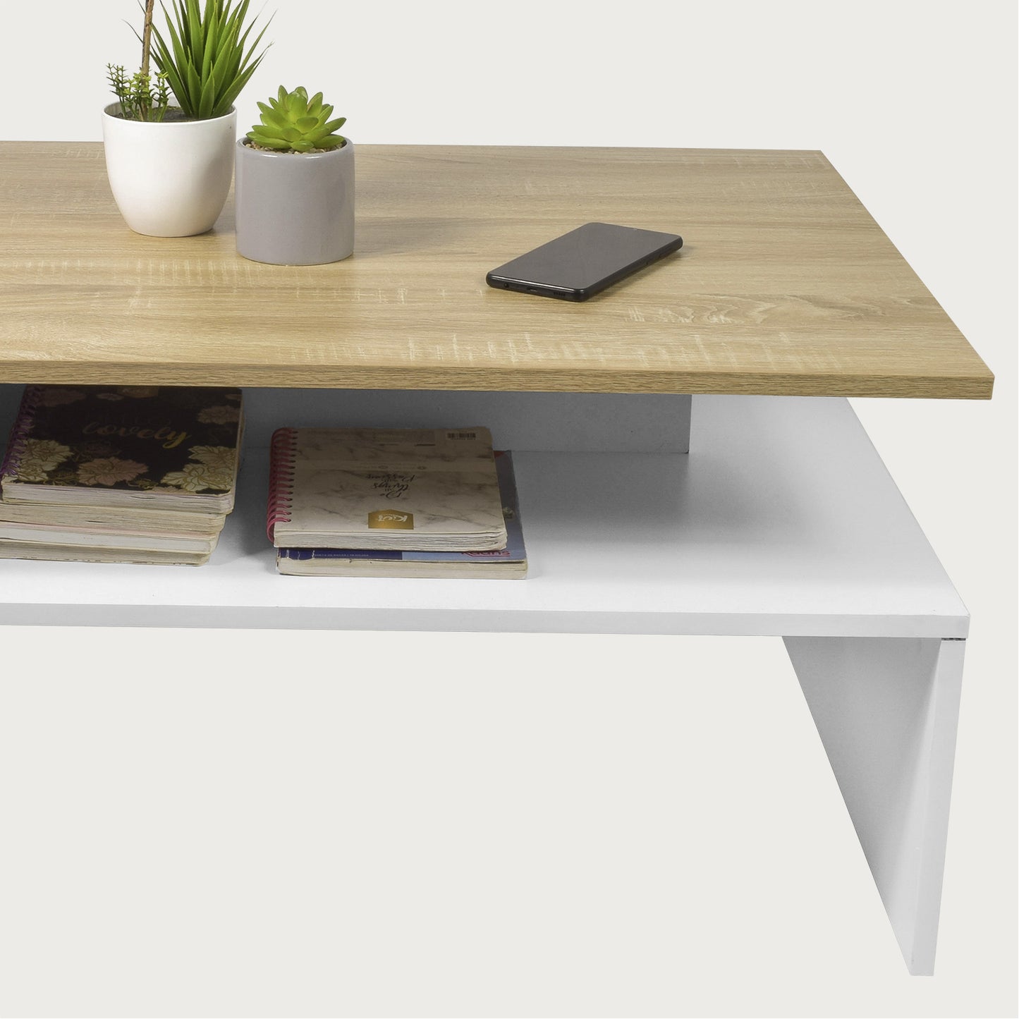 Mesa de Centro Olivo con Estante Inferior Beige y Blanca