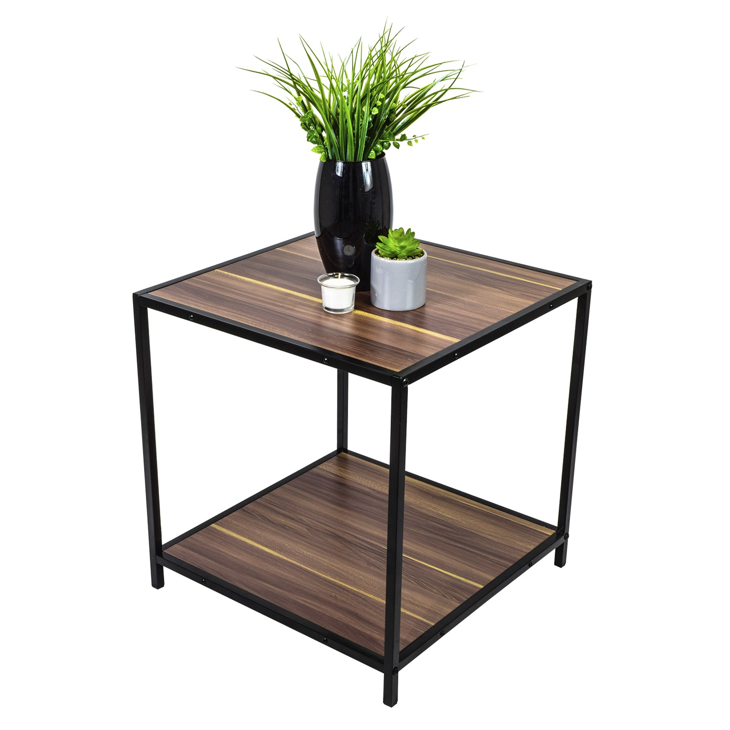 Mesa Auxiliar Latte Tipo Caoba Café y Negra