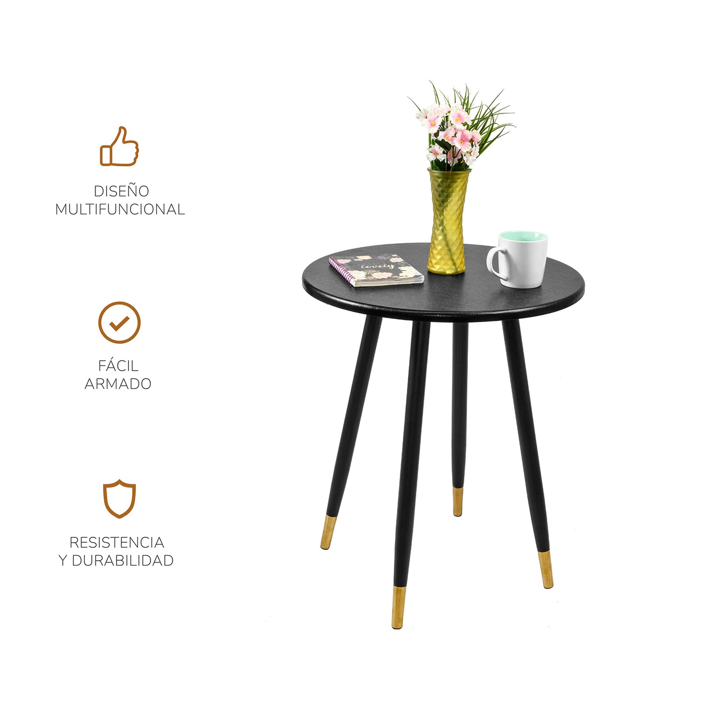 Mesa Auxiliar Bali Circular Estilo Minimalista Negra