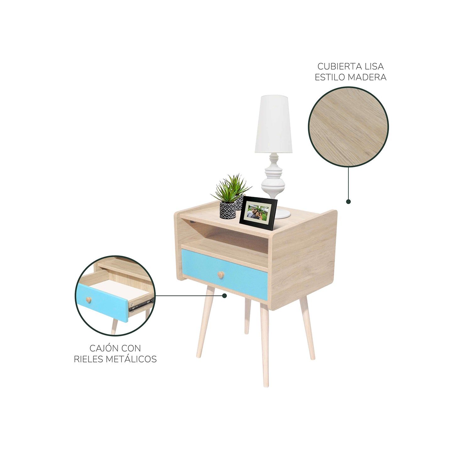 Buró Cabin-Blue Estilo Vintage con Cajón Azul