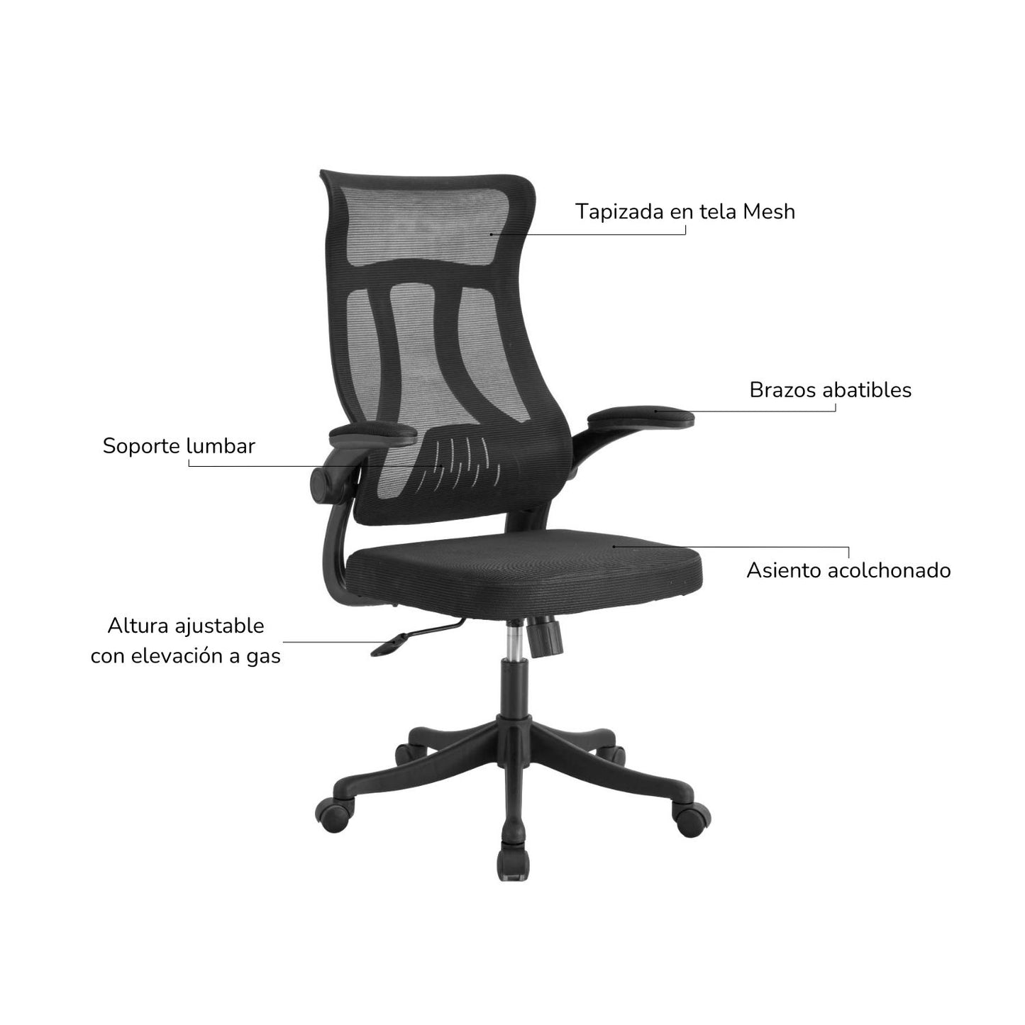 Silla Oficina Ergonómica Apoyabrazos Abatibles Negra