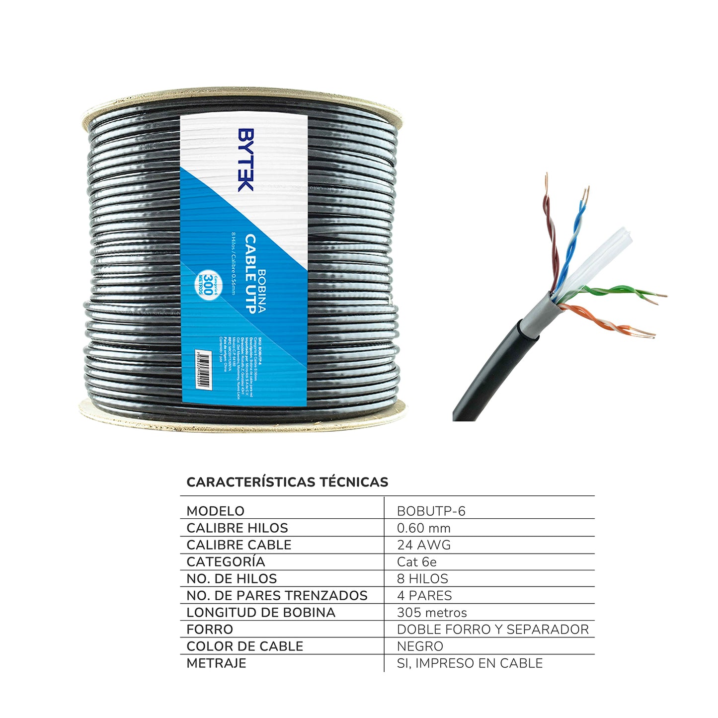 Bobina de Cable Utp Red Cat 6e Exterior Blindado Doble Forro