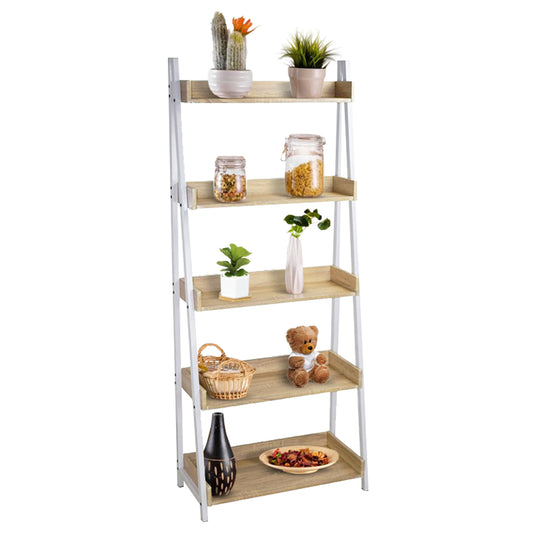 Librero Estante con Amplias Repisas Beige y Blanco