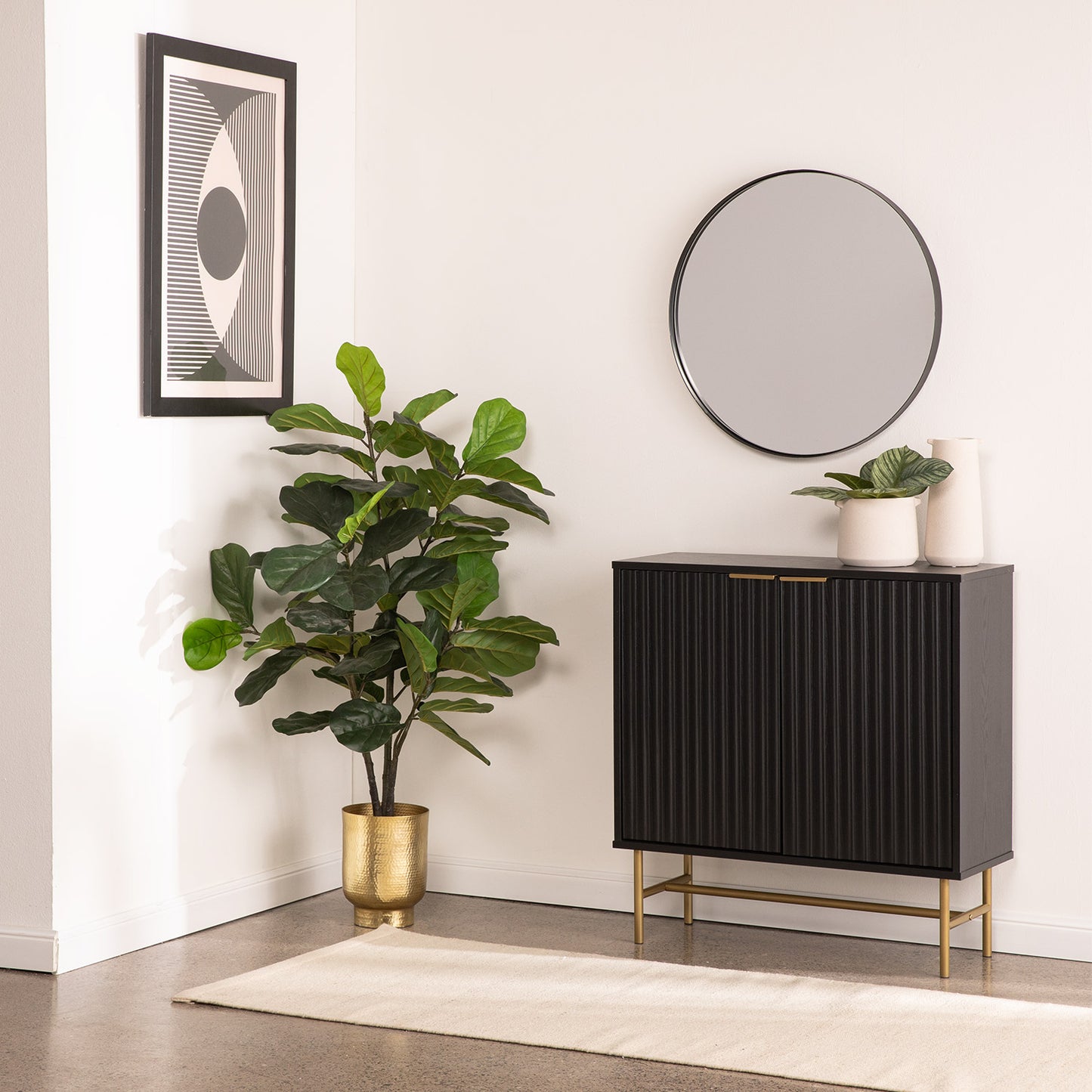 Aparador Bufetera Diseño Acanalado con Puertas Negro y Dorado