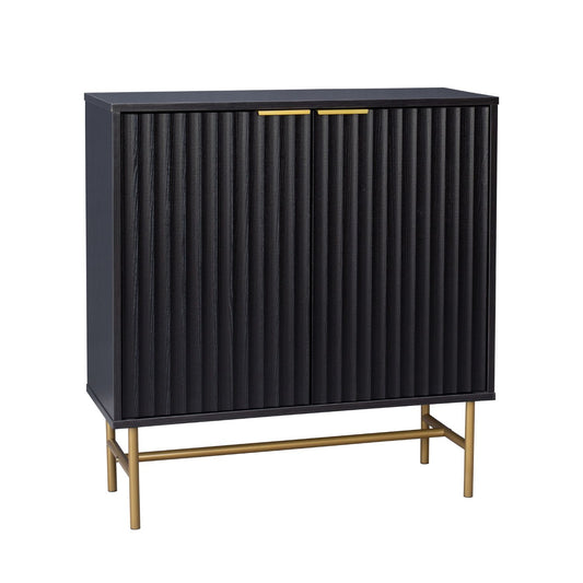 Aparador Bufetera Diseño Acanalado con Puertas Negro y Dorado