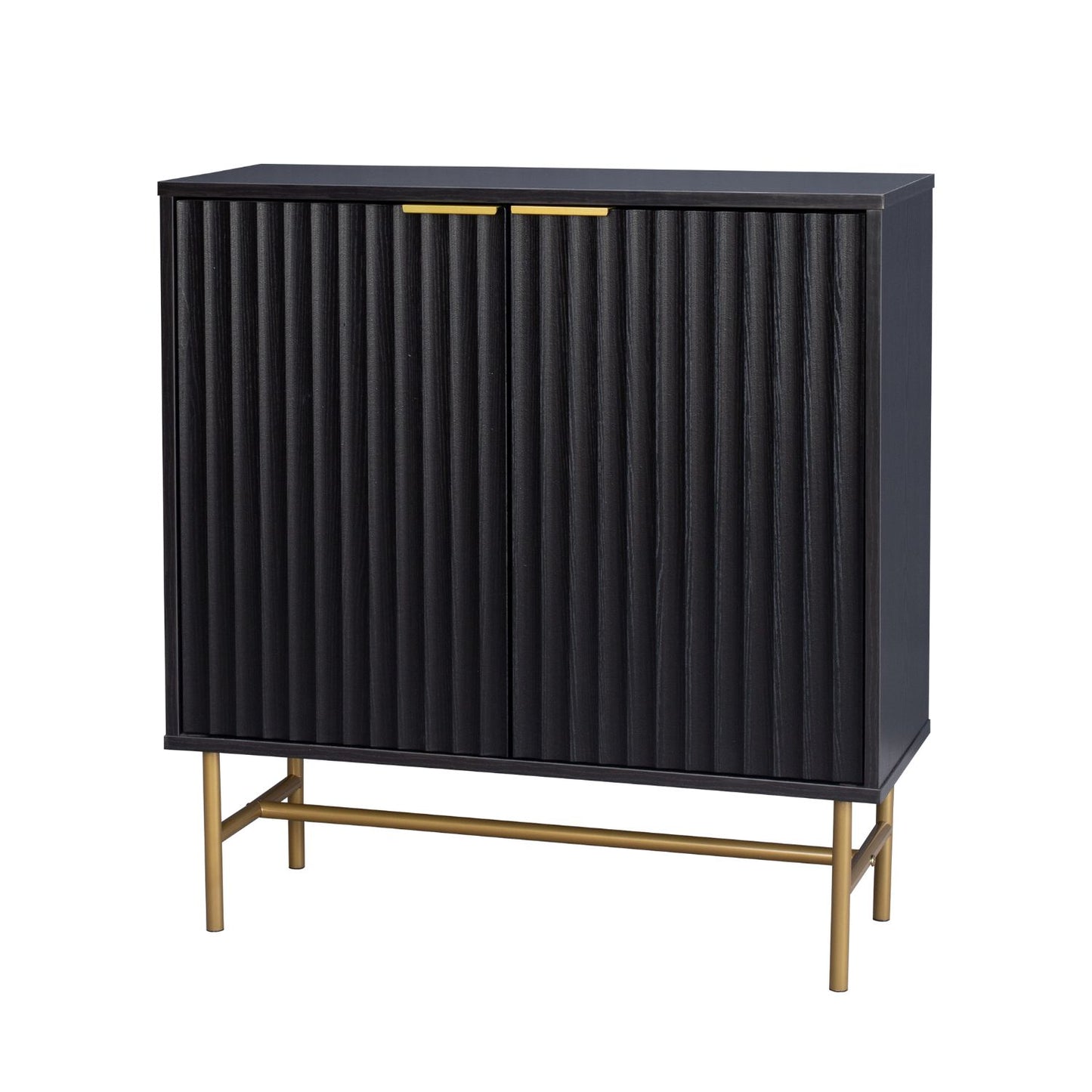 Aparador Bufetera Diseño Acanalado con Puertas Negro y Dorado