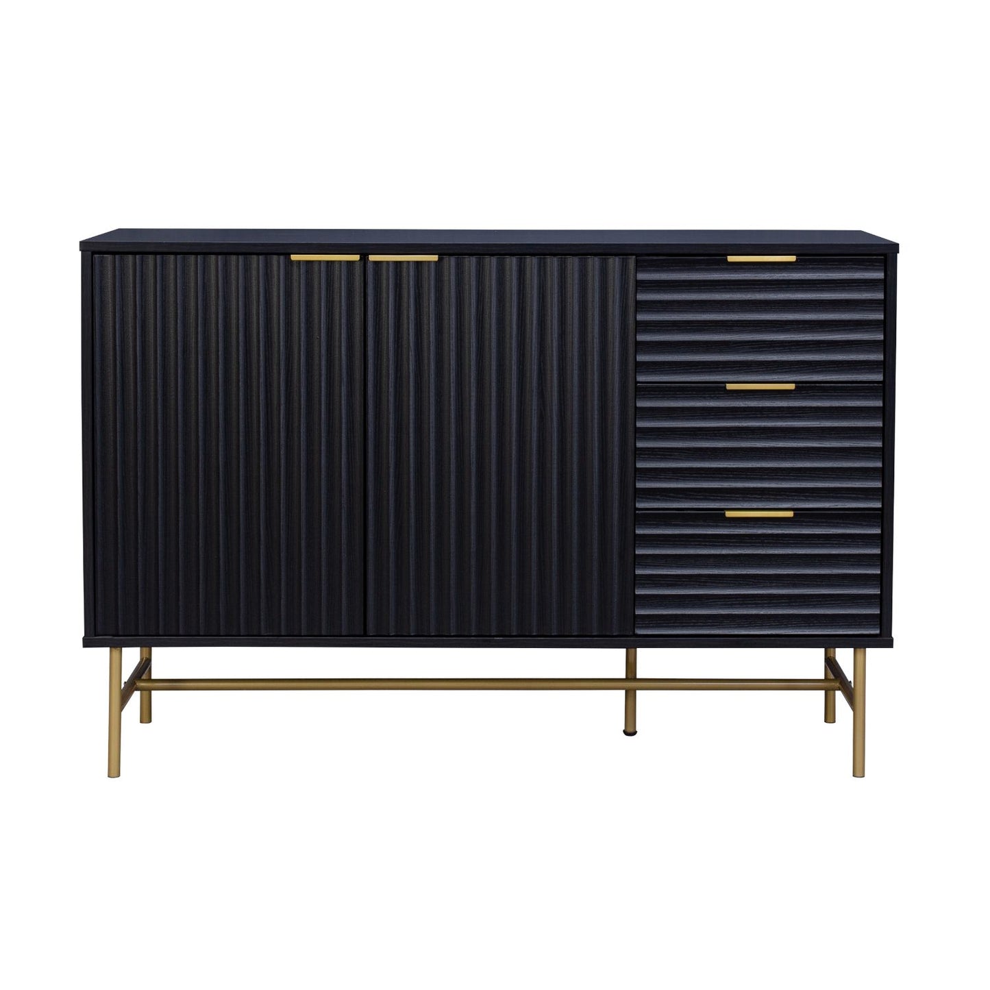 Credenza Bufetera con Puertas y Cajones Diseño Acanalado Negro y Dorado