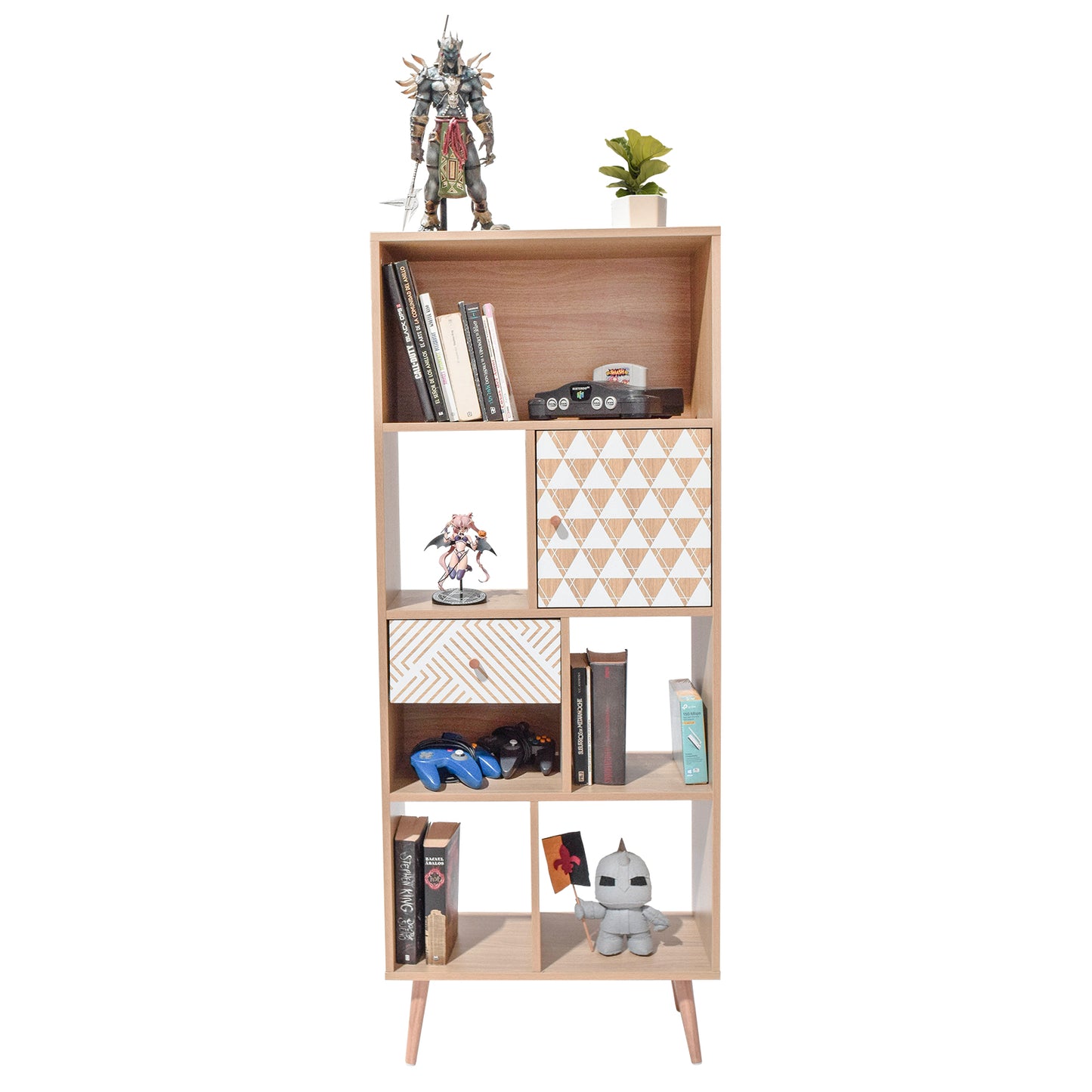 Librero Vertical Moderno Café y Blanco