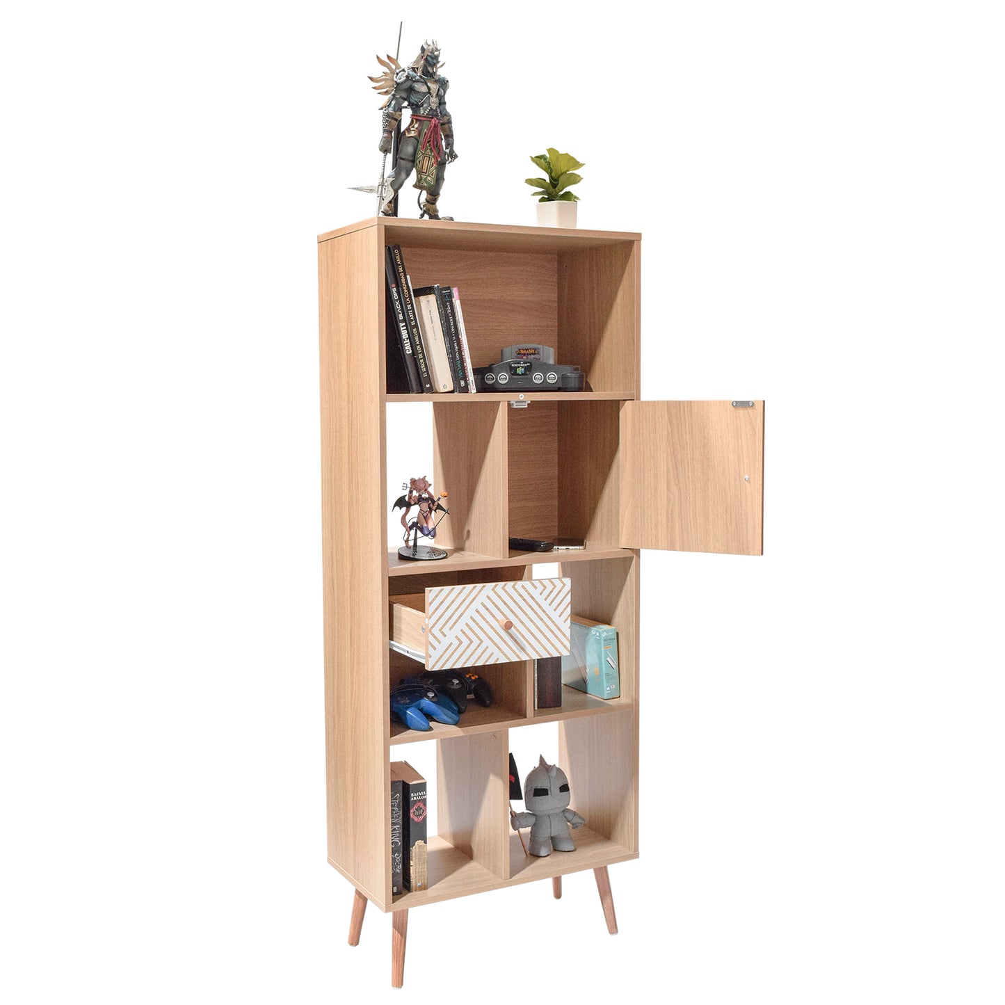 Librero Vertical Moderno Café y Blanco