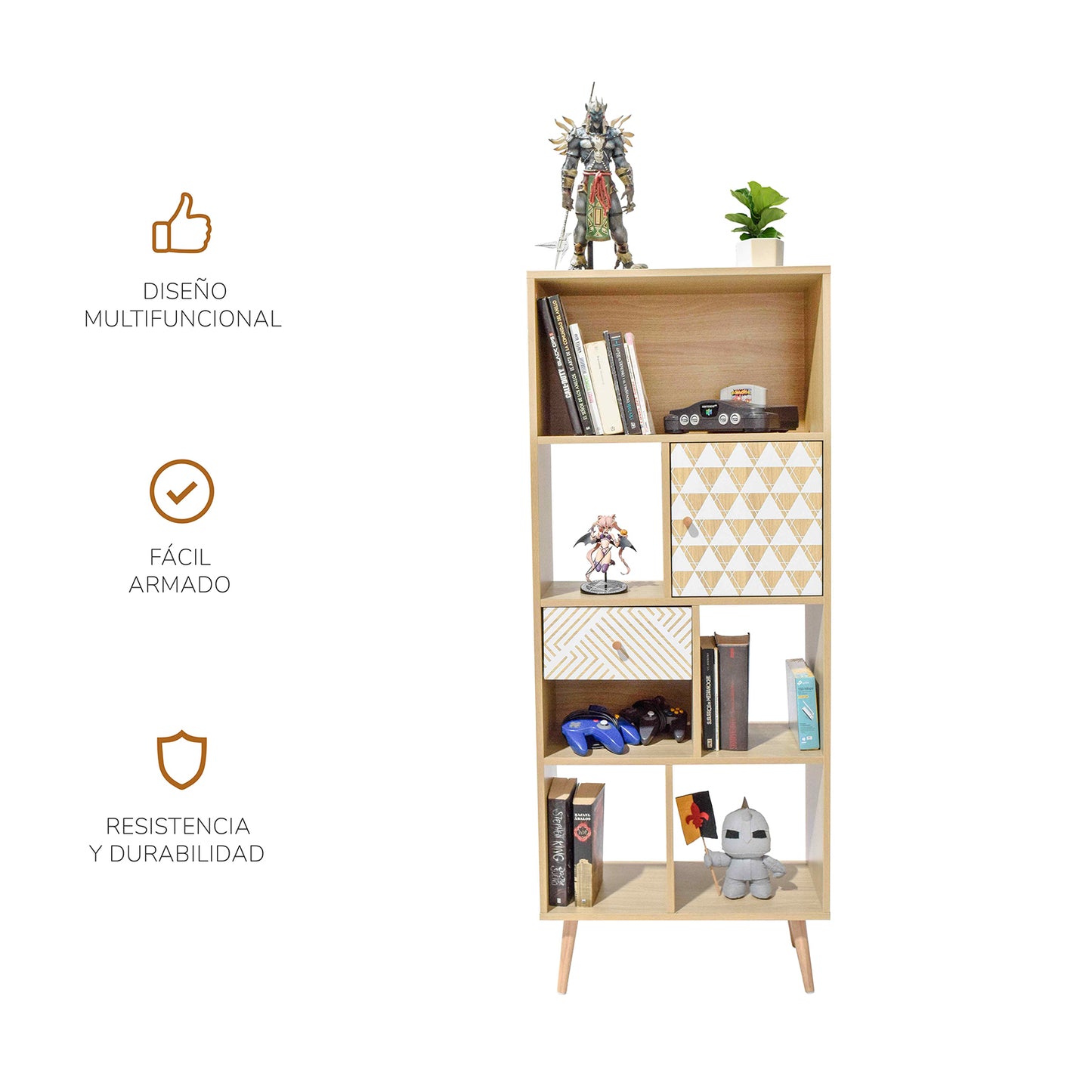 Librero Vertical Moderno Café y Blanco
