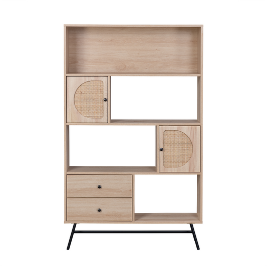 Librero con Estantes Puertas y Cajones de Ratán