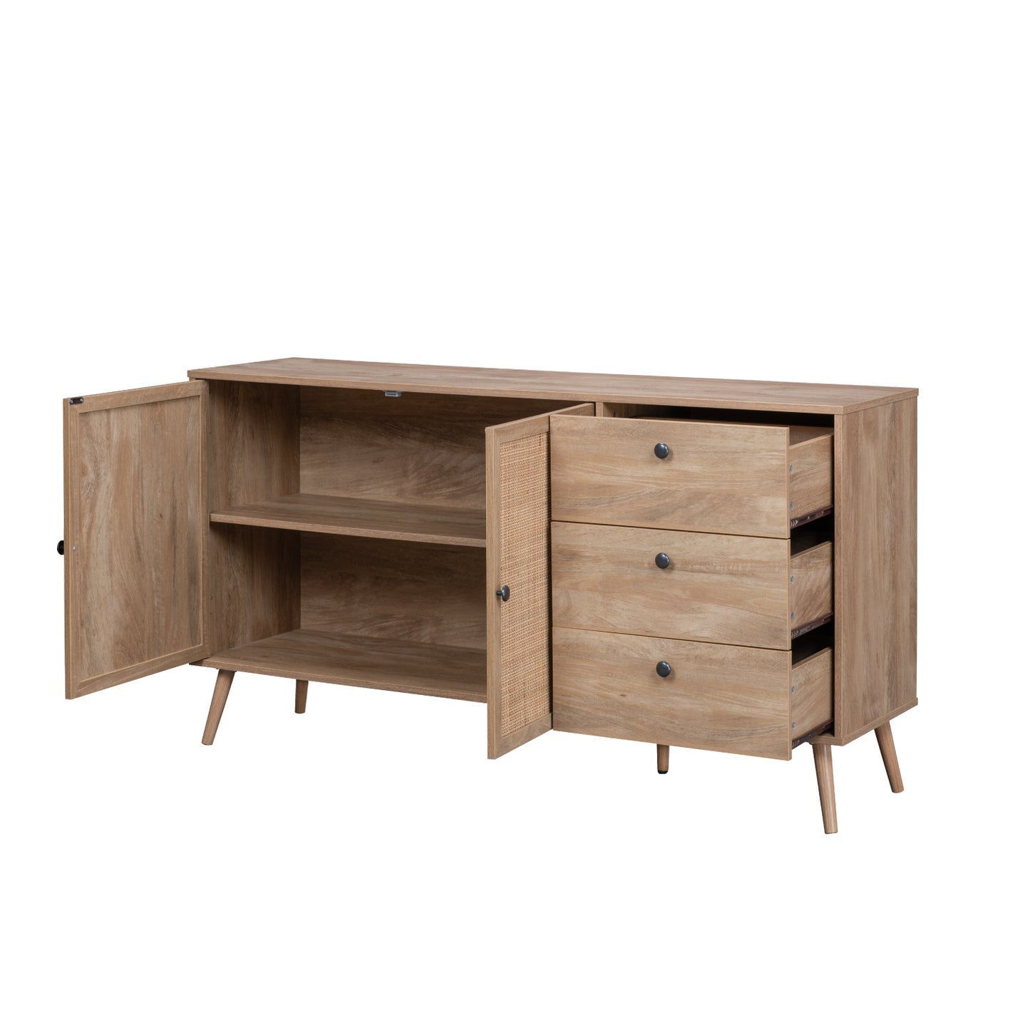 Credenza Bufetera con Cajones y Puertas de Ratán