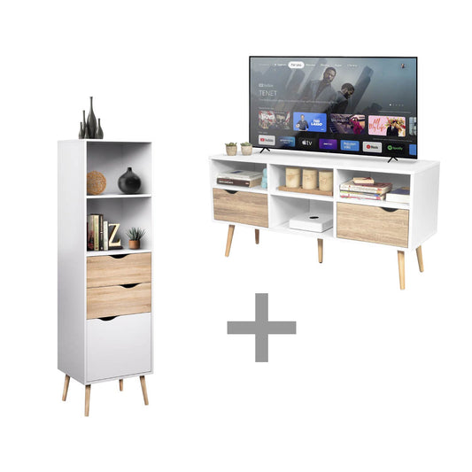 Combo Sala Nórdica - Mueble de TV Bolonia + Librero Gotemburgo