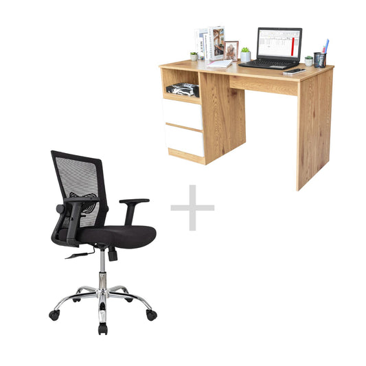 Combo Escritorio con Cajones + Silla de Oficina Delphi Negra