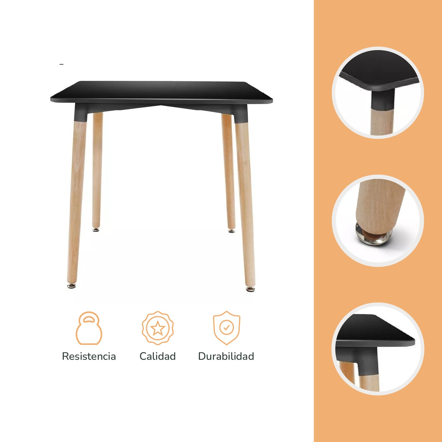Mesa de Comedor Eames Nórdica Cuadrada Negro
