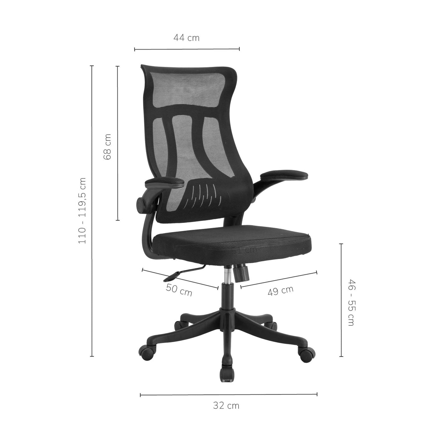 Silla Oficina Ergonómica Apoyabrazos Abatibles Negra