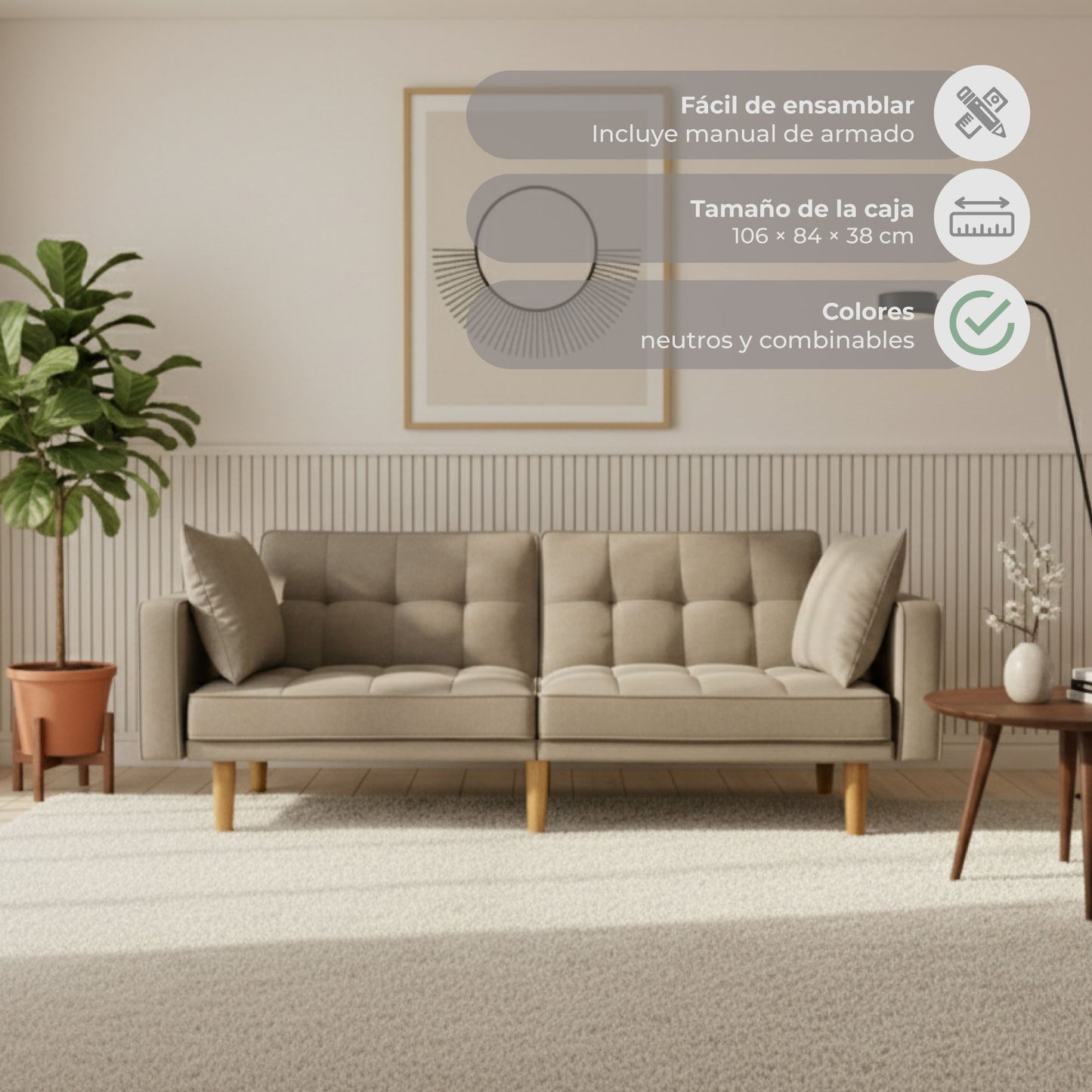 Sofá Cama 2 Plazas Fiano Beige