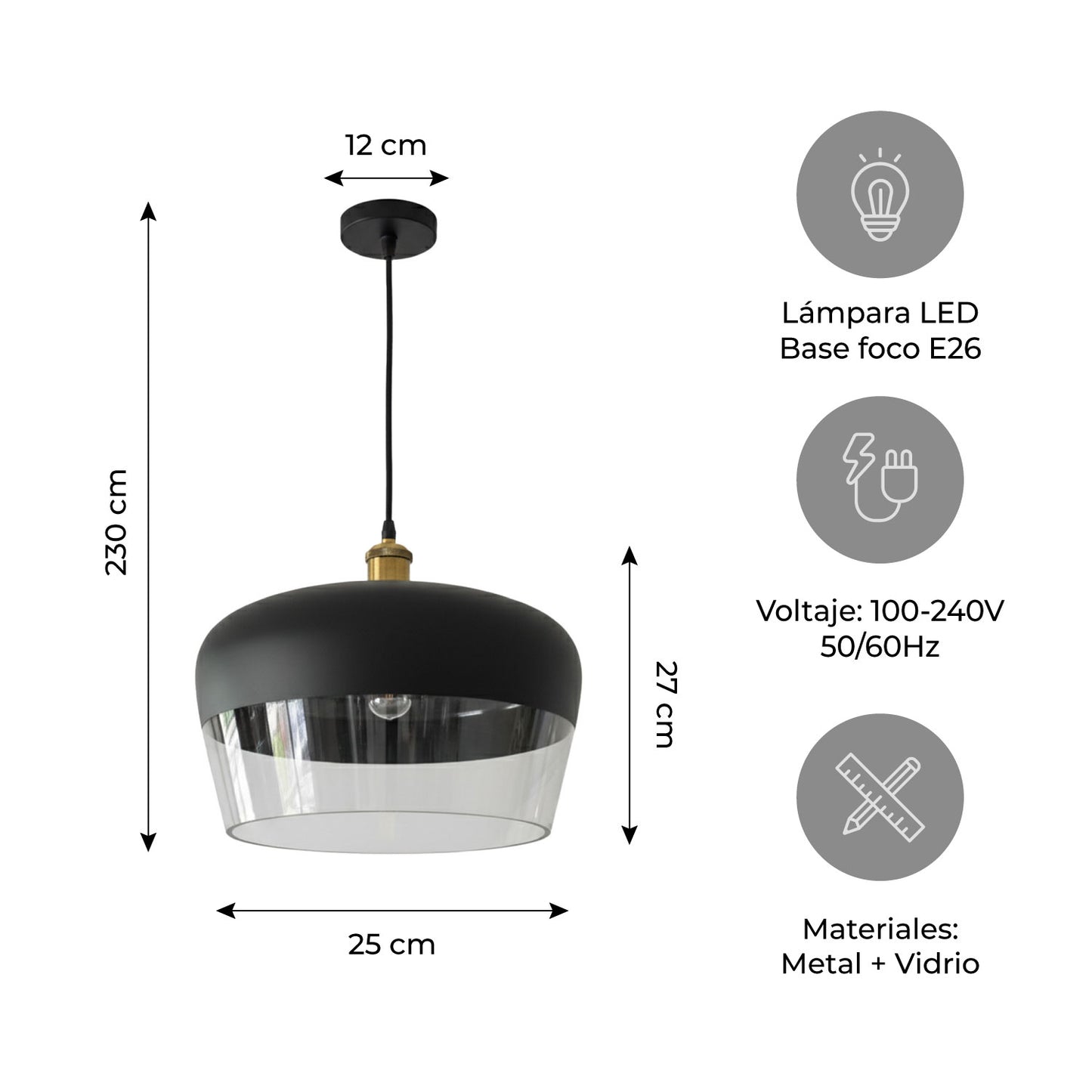 Lámpara de Techo LED Colgante Negra