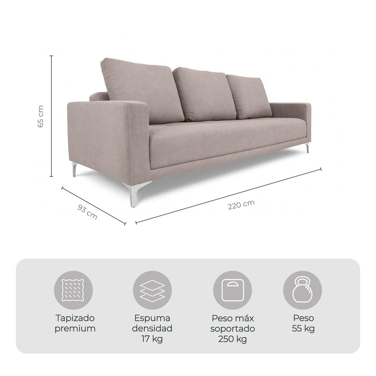 Sofá Cama Malva 3 Plazas Taupe Gris